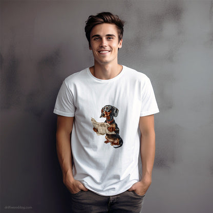 Dachshund Reading a Newspaper T-Shirt – Dog Graphic Tee for Men