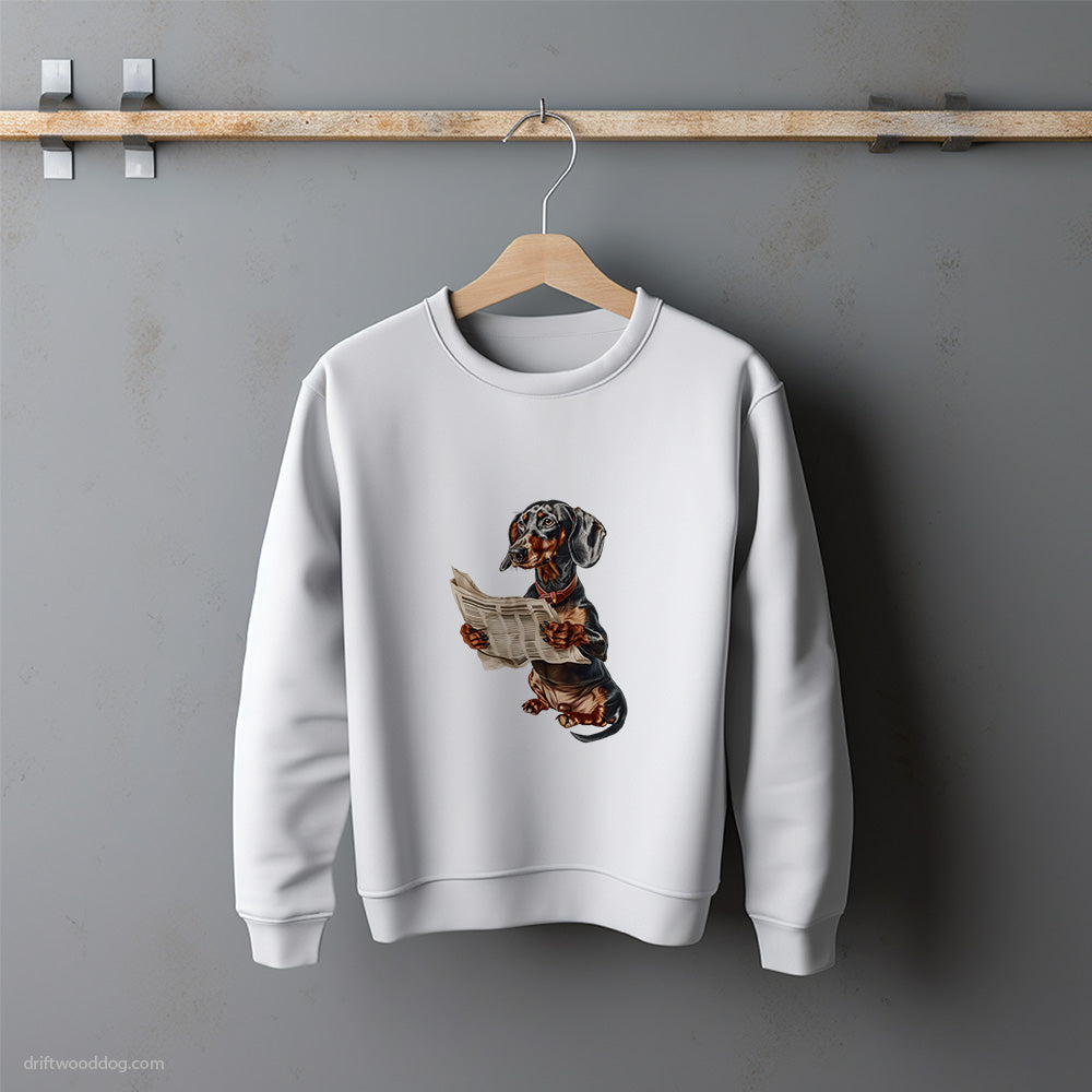 Dachshund Reading a Newspaper Sweatshirt – Unisex Sweatshirt for Dog Lovers