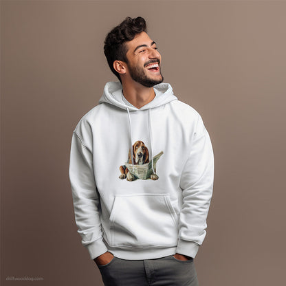 Cute Basset Hound Reading a Newspaper Hoodie – Dog Hoodies for Men