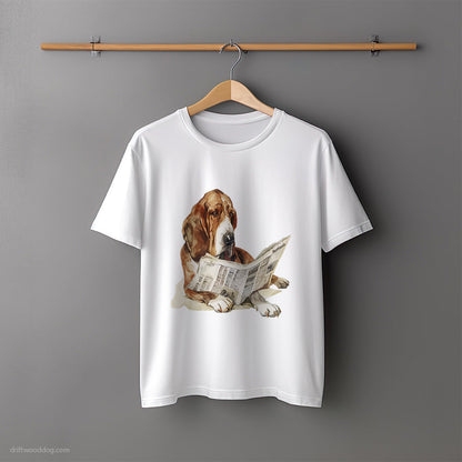 Basset Hound Reading a Newspaper T-Shirt – Unisex Tee for Dog Lovers