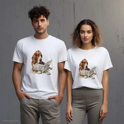 Basset Hound Reading a Newspaper T-Shirt – Unisex T-Shirt for Dog Lovers 