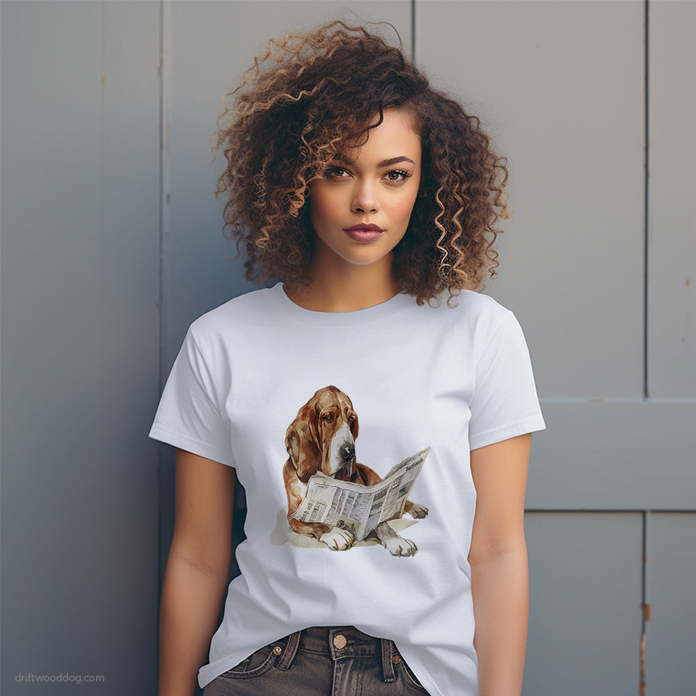 Basset Hound Reading a Newspaper T-Shirt – Dog T-Shirt for Women