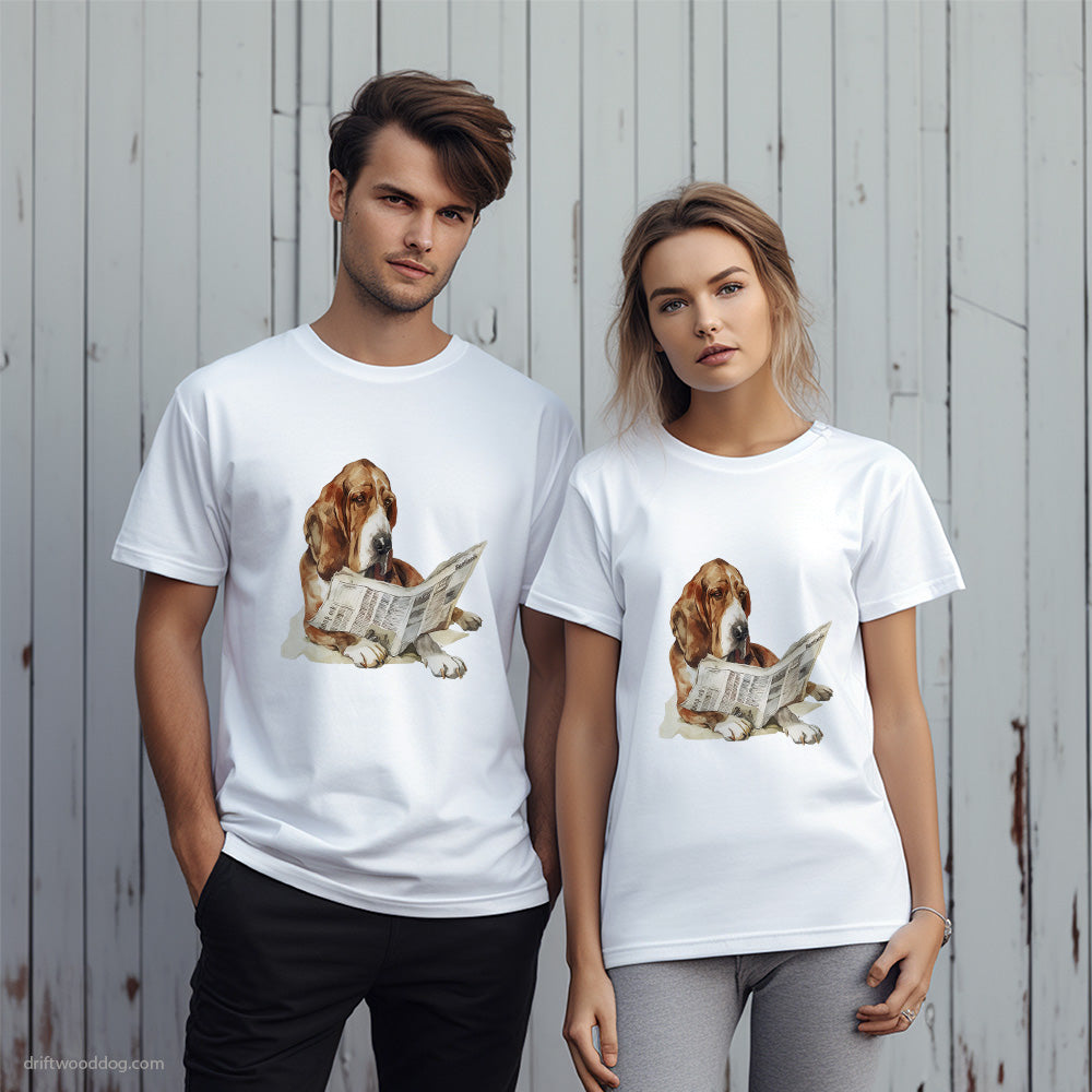 Basset Hound Reading a Newspaper T-Shirt – Unique Dog T-Shirts for Pet Lovers