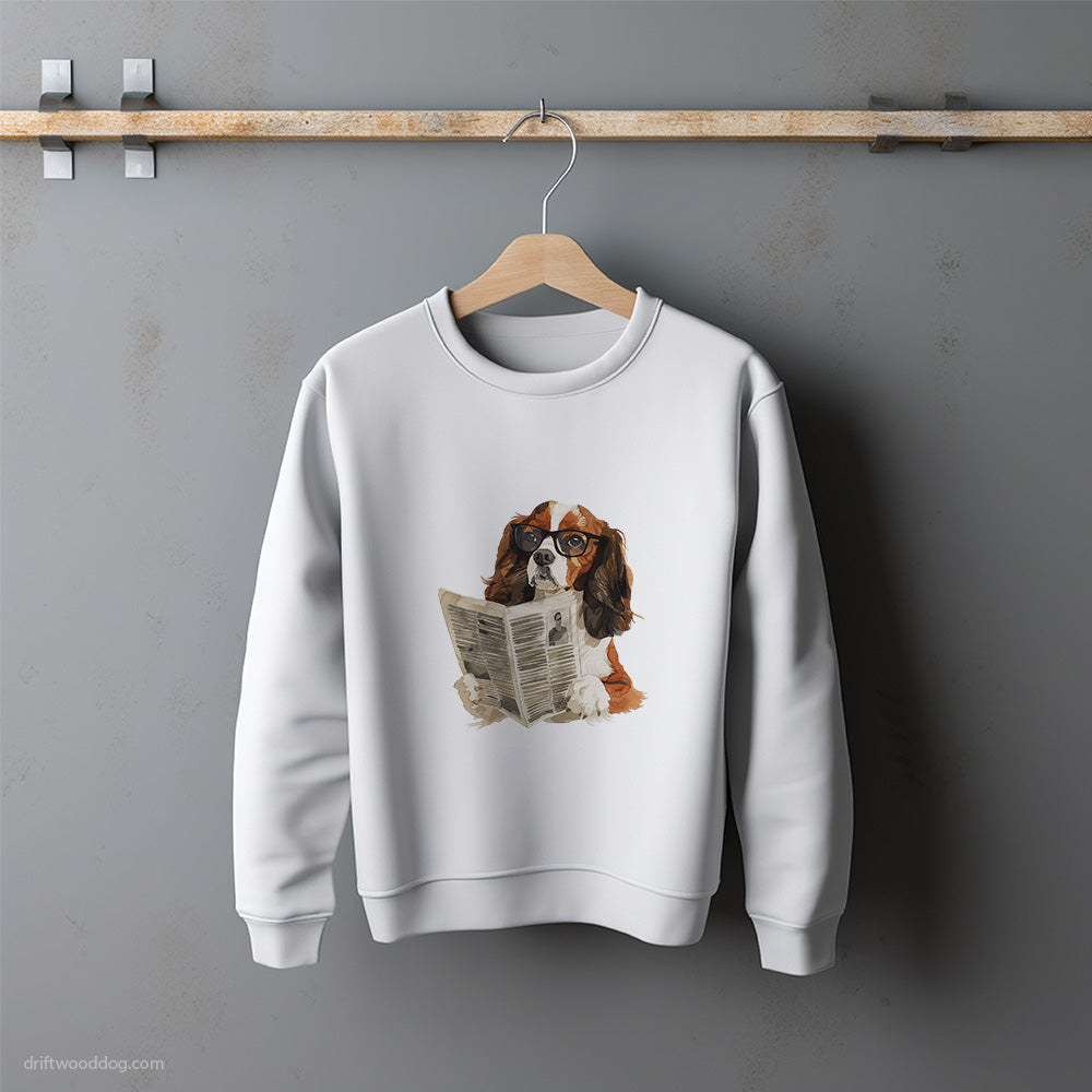 Cavalier King Charles Spaniel Reading a Newspaper Sweatshirt – Unisex Sweatshirt for Dog Lovers