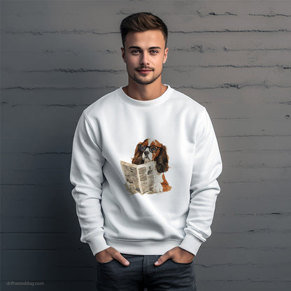 Cavalier King Charles Spaniel Reading a Newspaper Sweatshirt – Unique Dog Sweatshirt for Men