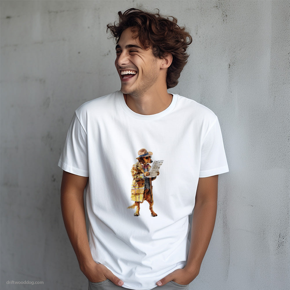 Stylish Dachshund Reading a Newspaper T-Shirt – Dog T-Shirt for Men