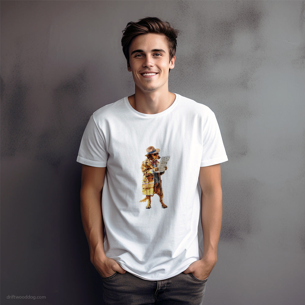 Stylish Dachshund Reading a Newspaper T-Shirt – Dog Graphic Tee for Men