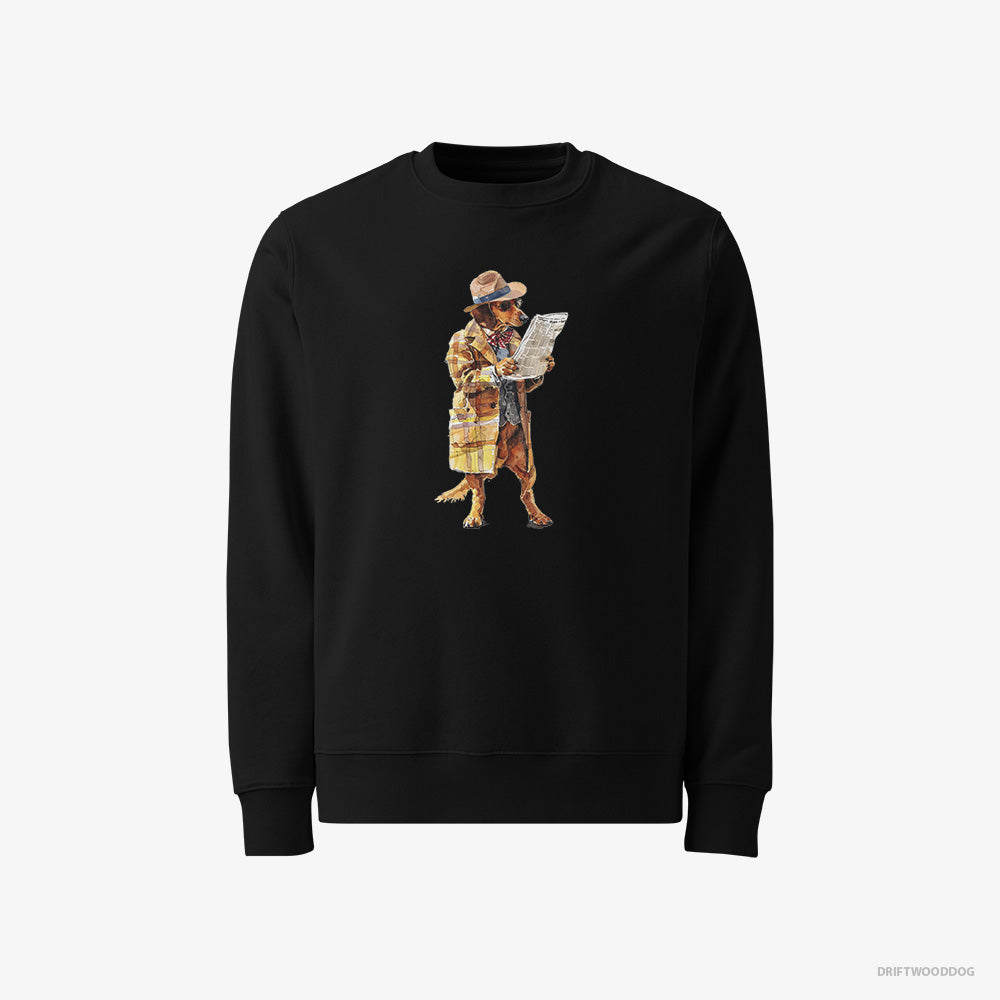 Dachshund Sweatshirt – Men Black Sweatshirt Classic – Reading a Newspaper (on White Background)