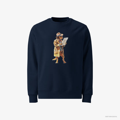 Dachshund Sweatshirt – Men Navy Sweatshirt Classic – Reading a Newspaper (on White Background)