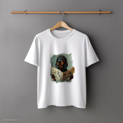 Black Dachshund Reading a Newspaper T-Shirt – Unisex Tee for Dog Lovers