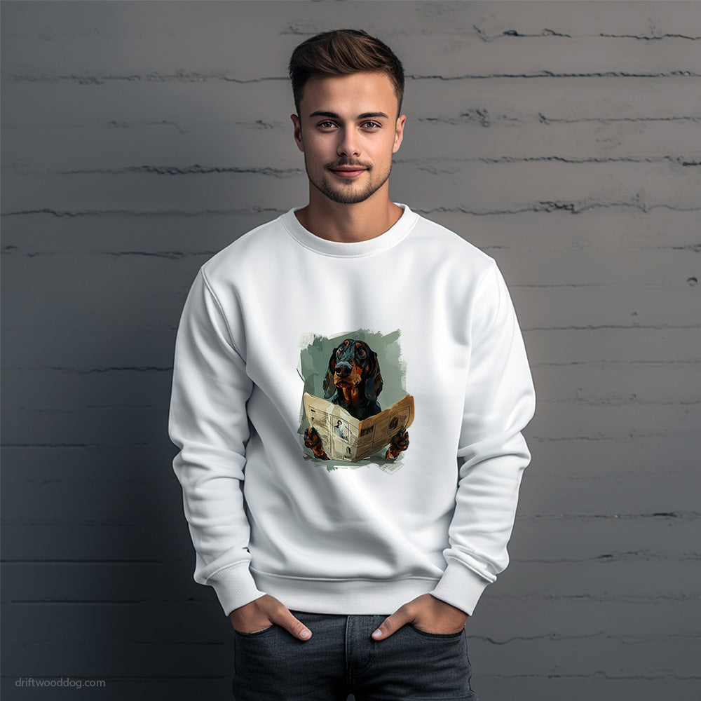 Black Dachshund Reading a Newspaper Sweatshirt – Unique Dog Sweatshirt for Men