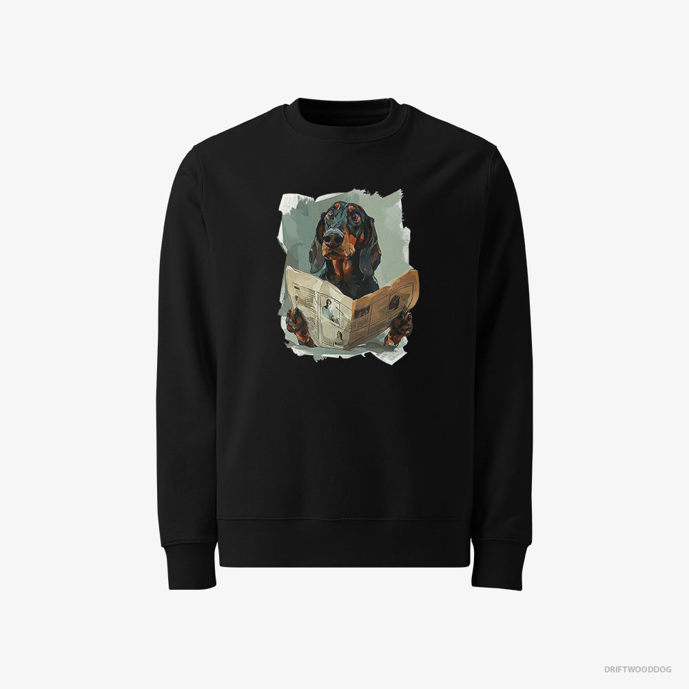 Dachshund Sweatshirt – Men Black Sweatshirt Classic – Reading a Newspaper (on White Background)