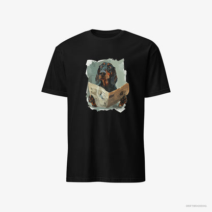 Dachshund Reading a Newspaper Black T-Shirt