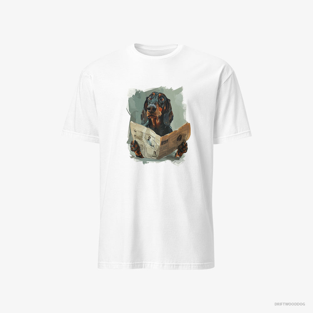 Black Dachshund Reading a Newspaper – Men's T-Shirt White – Classic