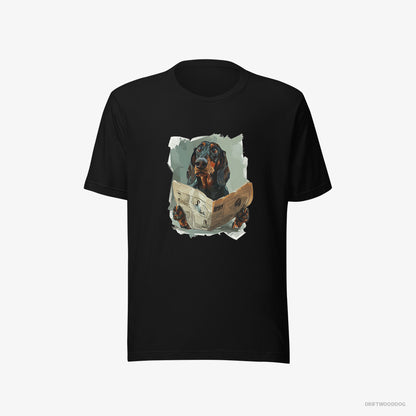 Dachshund T-Shirt – Men Black T-Shirt Eco-Friendly – Reading a Newspaper (on White Background)