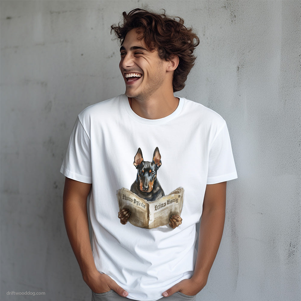 Dobermann Reading a Newspaper T-Shirt – Dog T-Shirt for Men