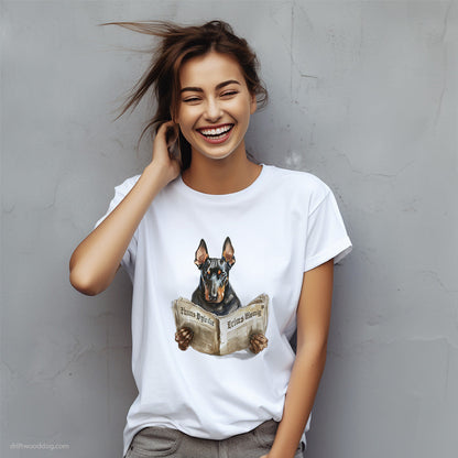 Dobermann Reading a Newspaper T-Shirt – Custom Dog T-Shirts for Women