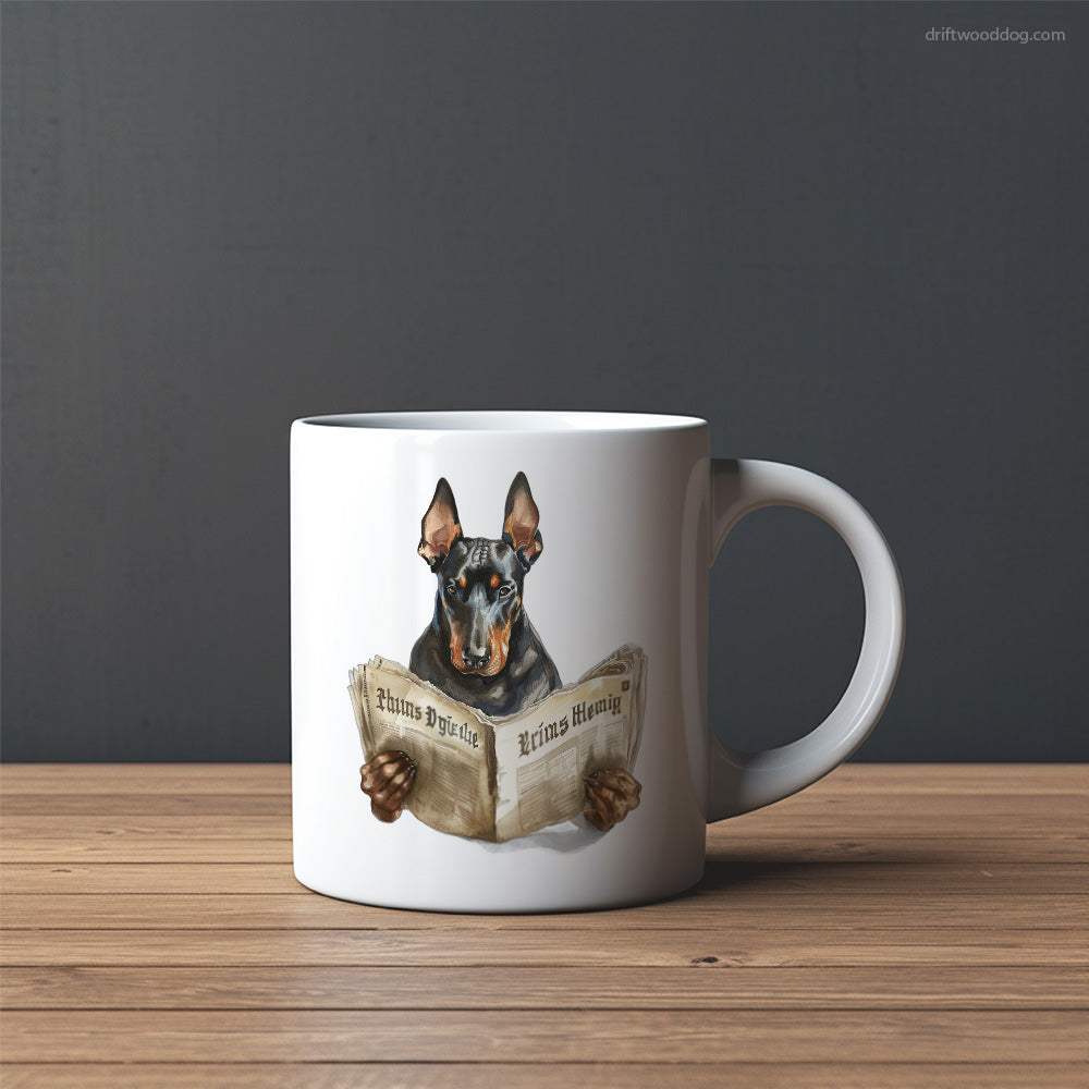 Dobermann Reading a Newspaper Mug – Custom Dog Mugs | Personalized Pet Mugs