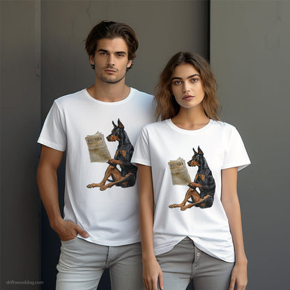 Funny Dobermann Reading a Newspaper T-Shirt – Dog-Themed Gifts for Dog Lovers