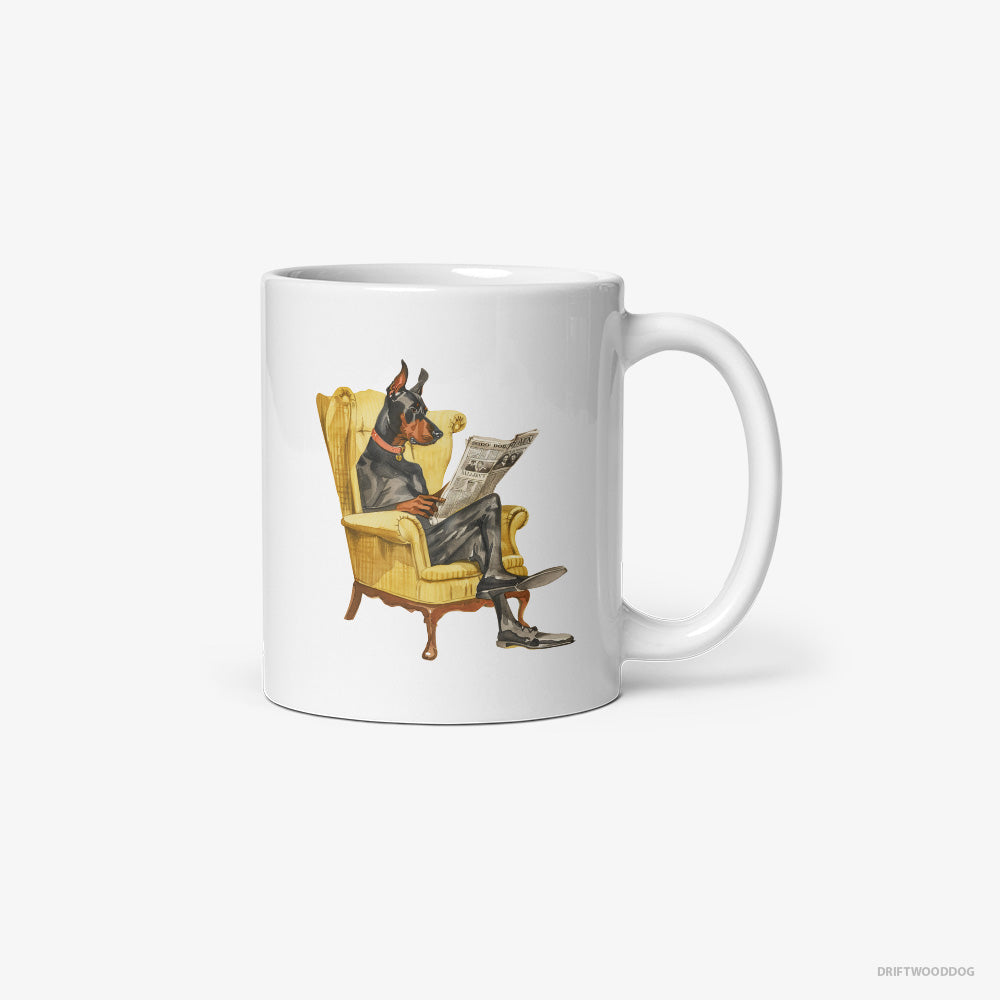 Dobermann Reading a Newspaper in a Chair Classic Mug