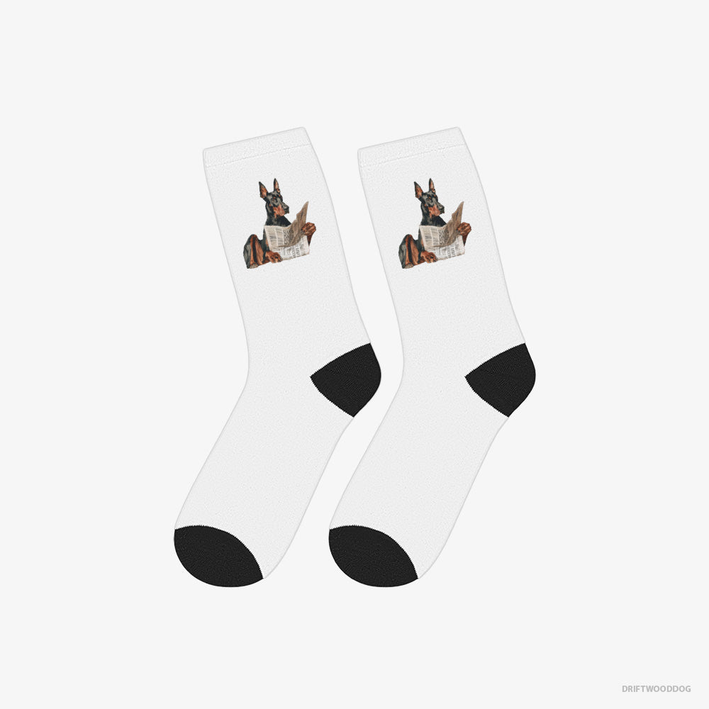 Dobermann Holding a Newspaper – Socks White – Classic