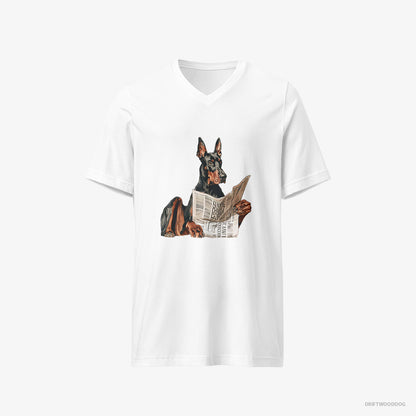 Dobermann Holding a Newspaper White T-Shirt