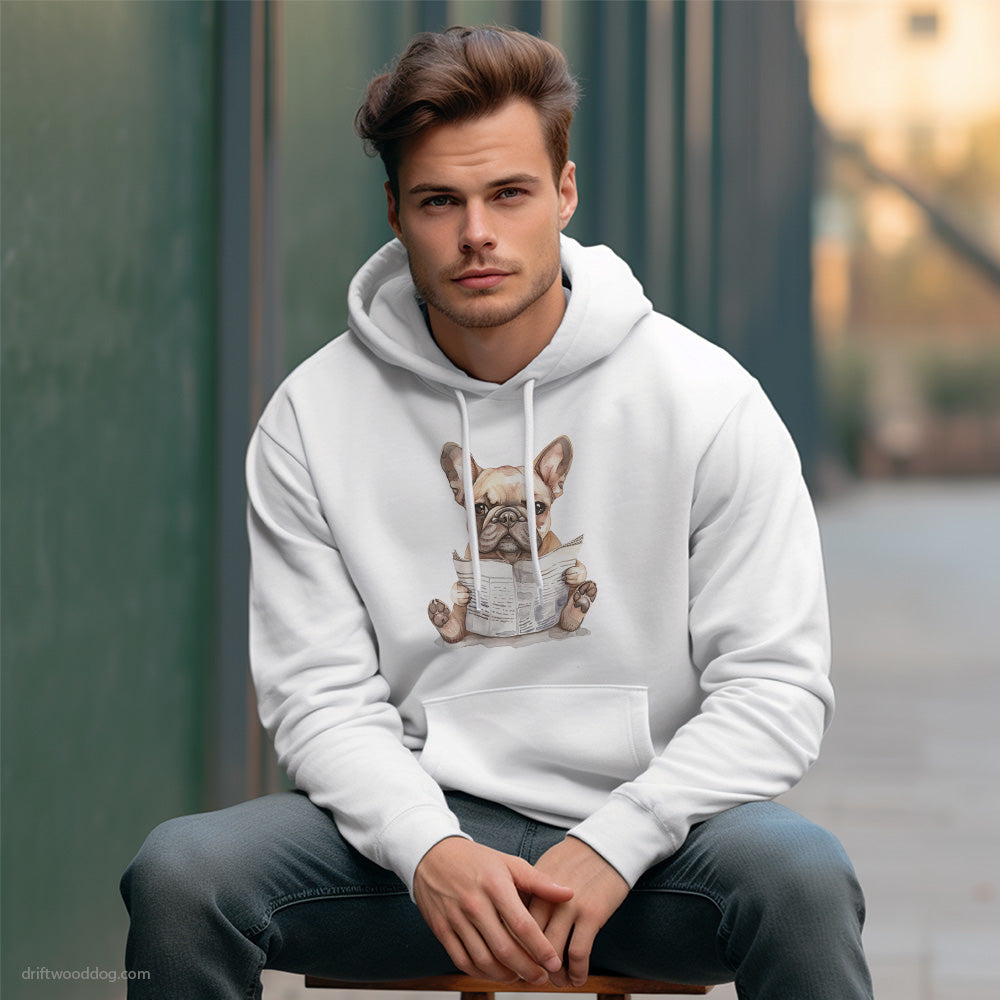 Small French Bulldog Reading a Newspaper Hoodie – Custom Dog Hoodies for Men