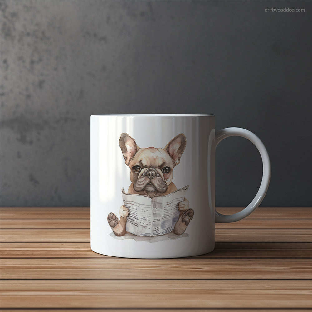 Small French Bulldog Reading a Newspaper Mug – Funny Dog Coffee Mugs | Quirky Canine Drinkware