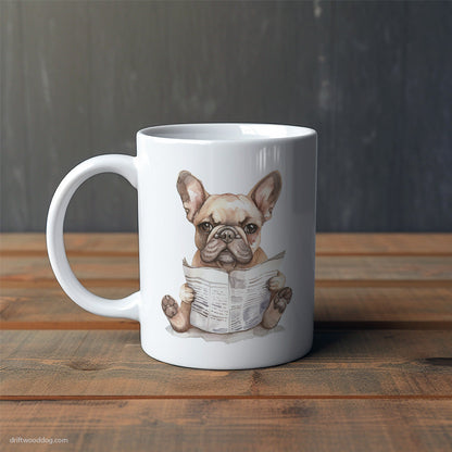 Small French Bulldog Reading a Newspaper Mug – Cute Dog-Themed Mugs | Perfect Gifts for Dog Lovers