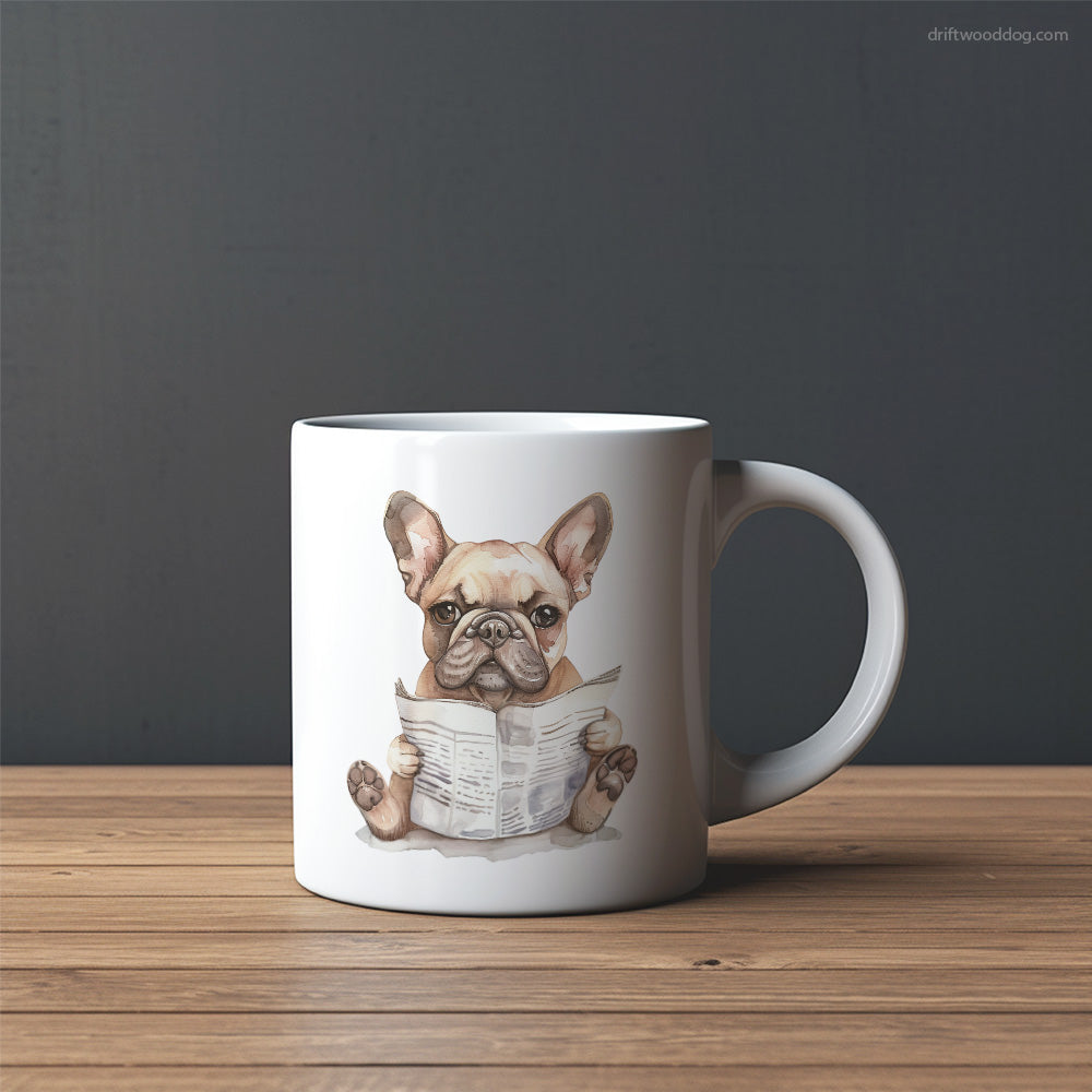 Small French Bulldog Reading a Newspaper Mug – Custom Dog Mugs | Personalized Pet Mugs