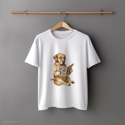 Small Golden Retriever Reading a Newspaper T-Shirt – Unisex Tee for Dog Lovers