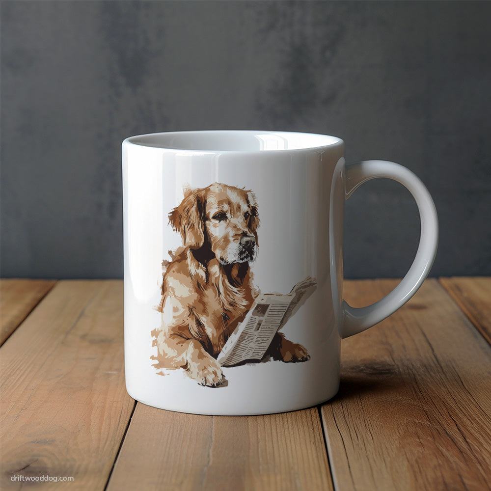 Golden Retriever Reading a Newspaper Mug – Unique Dog Cups | Dog-Themed Mugs