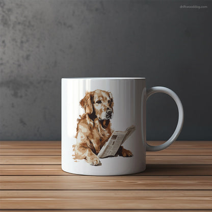 Golden Retriever Reading a Newspaper Mug – Funny Dog Coffee Mugs | Quirky Canine Drinkware