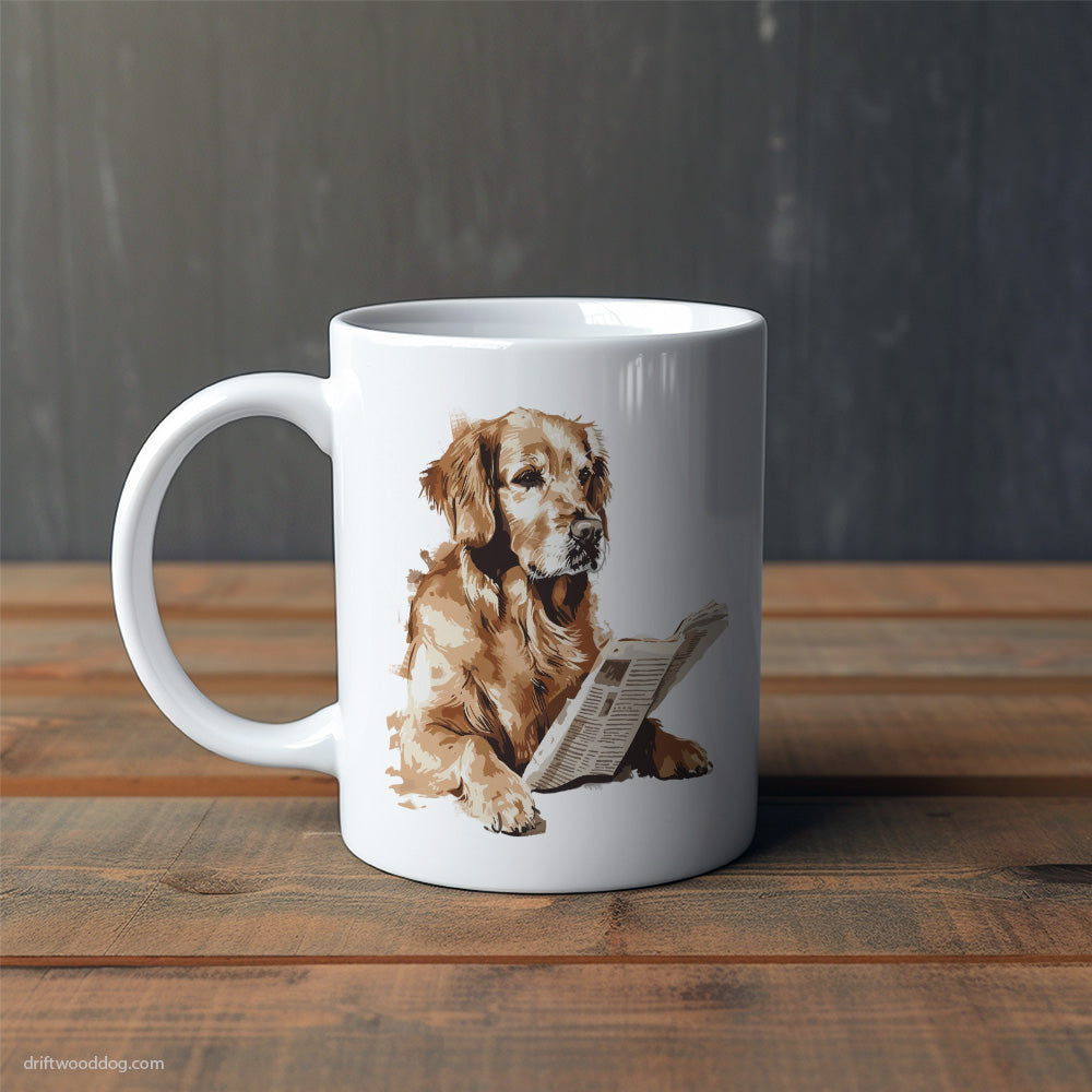 Golden Retriever Reading a Newspaper Mug – Cute Dog-Themed Mugs | Perfect Gifts for Dog Lovers