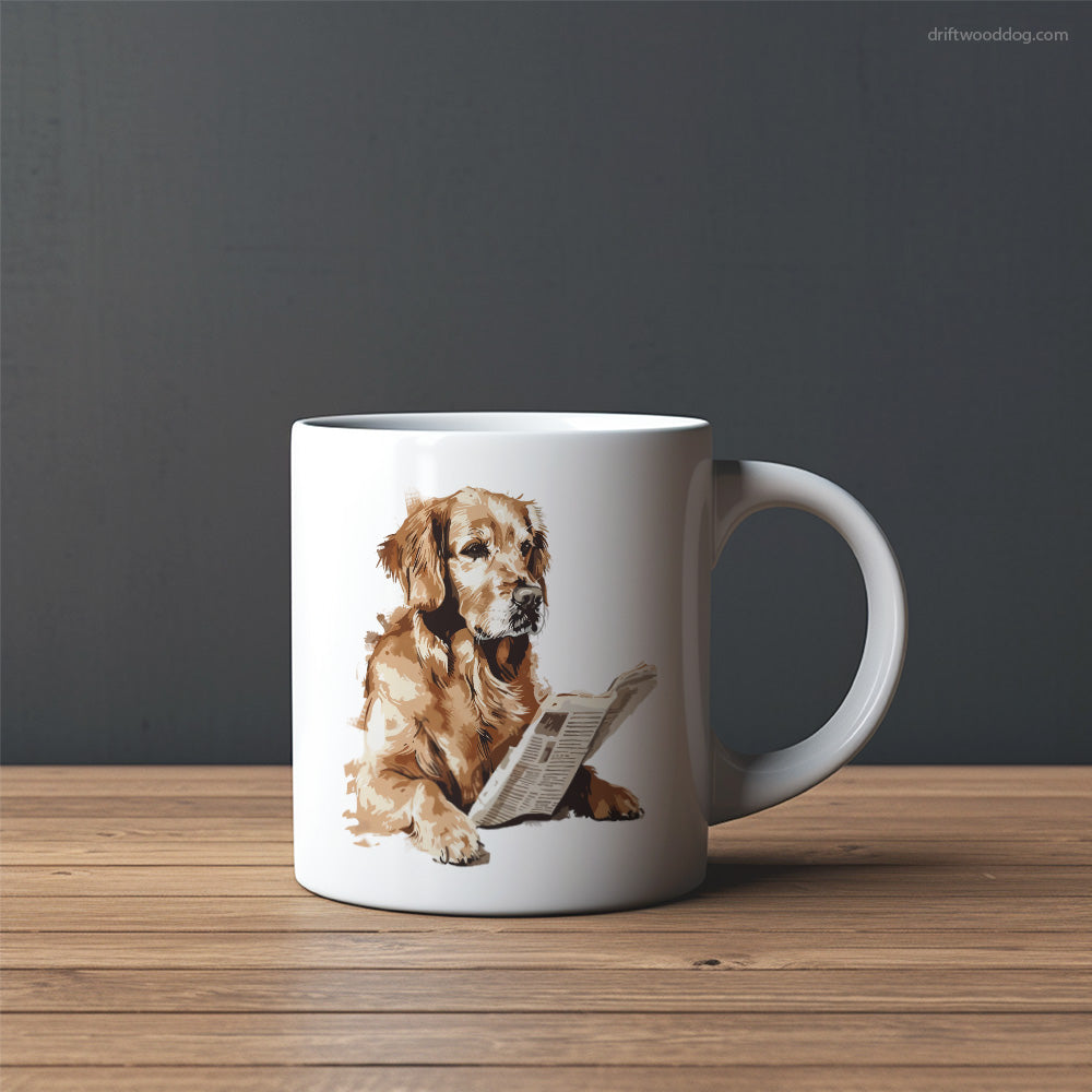 Golden Retriever Reading a Newspaper Mug – Custom Dog Mugs | Personalized Pet Mugs