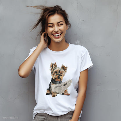 Yorkshire Terrier Holding a Newspaper T-Shirt – Custom Dog T-Shirts for Women