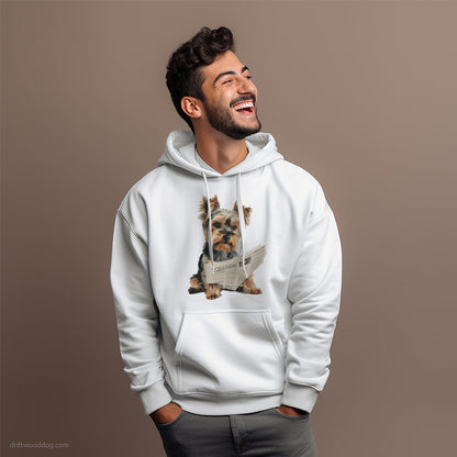 Yorkshire Terrier Holding a Newspaper Hoodie – Dog Hoodies for Men