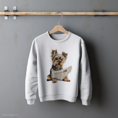 Yorkshire Terrier Holding a Newspaper Sweatshirt – Unisex Sweatshirt for Dog Lovers