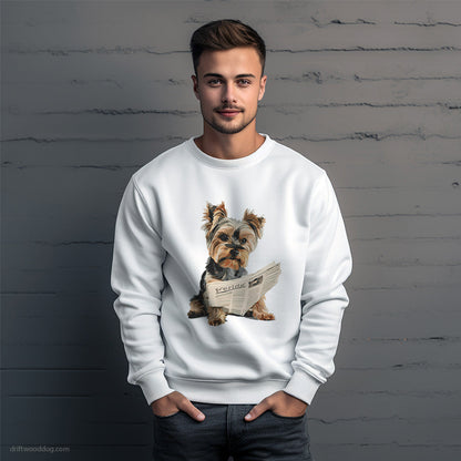 Yorkshire Terrier Holding a Newspaper Sweatshirt – Unique Dog Sweatshirt for Men