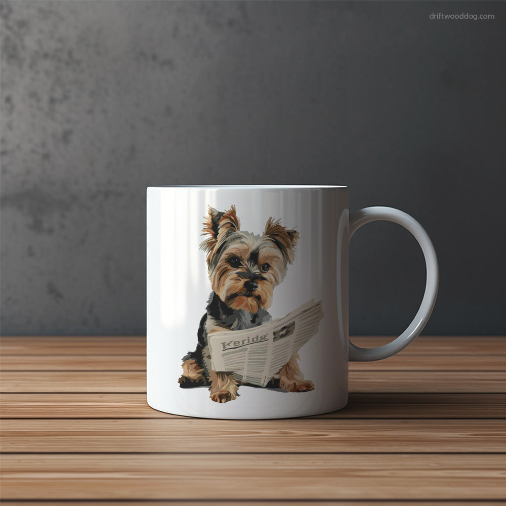 Yorkshire Terrier Holding a Newspaper Mug – Funny Dog Coffee Mugs | Quirky Canine Drinkware