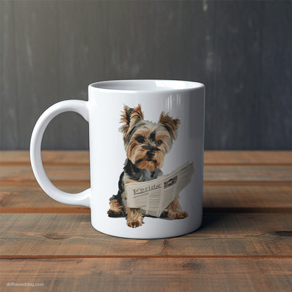 Yorkshire Terrier Holding a Newspaper Mug – Cute Dog-Themed Mugs | Perfect Gifts for Dog Lovers