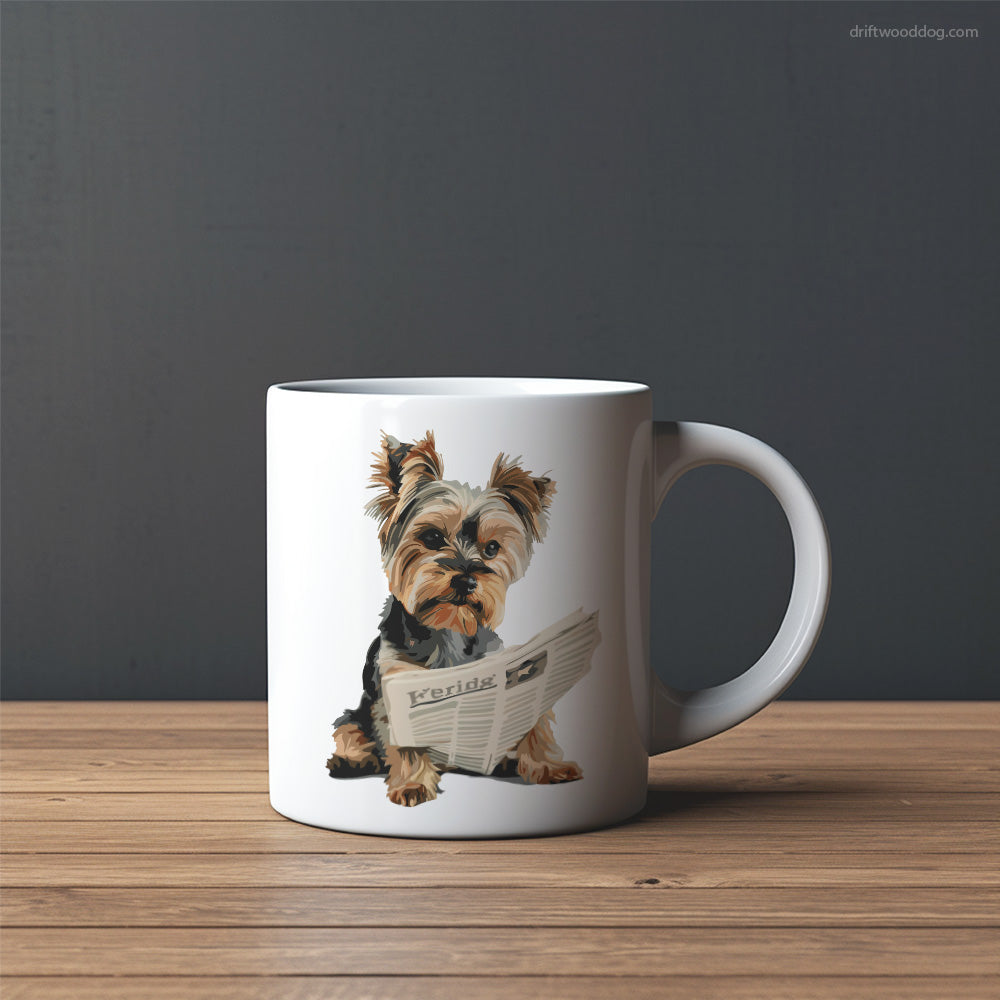 Yorkshire Terrier Holding a Newspaper Mug – Custom Dog Mugs | Personalized Pet Mugs