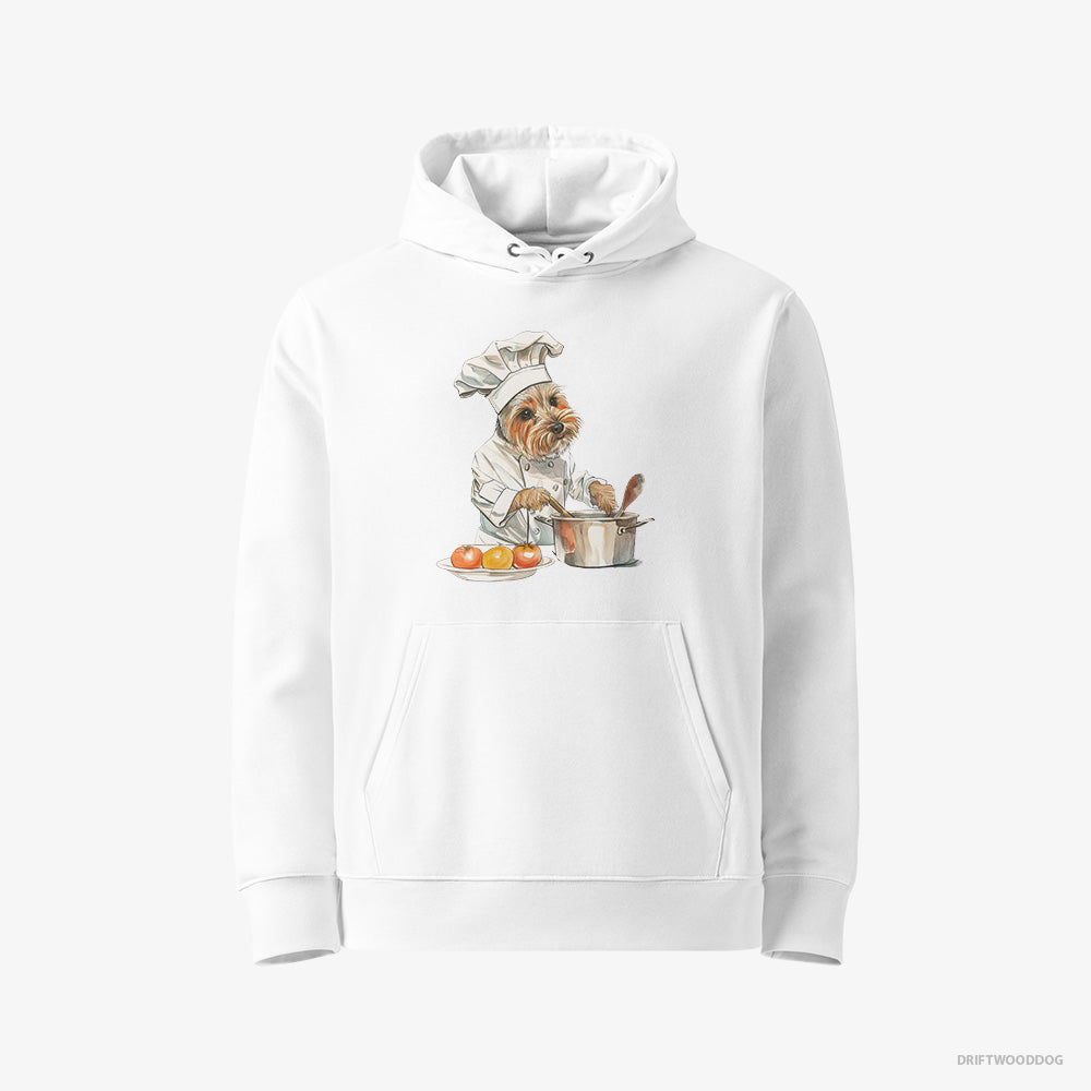 Yorkshire Terrier Hoodie – Women White Hoodie Eco-Friendly – Cooking Meals (on White Background)