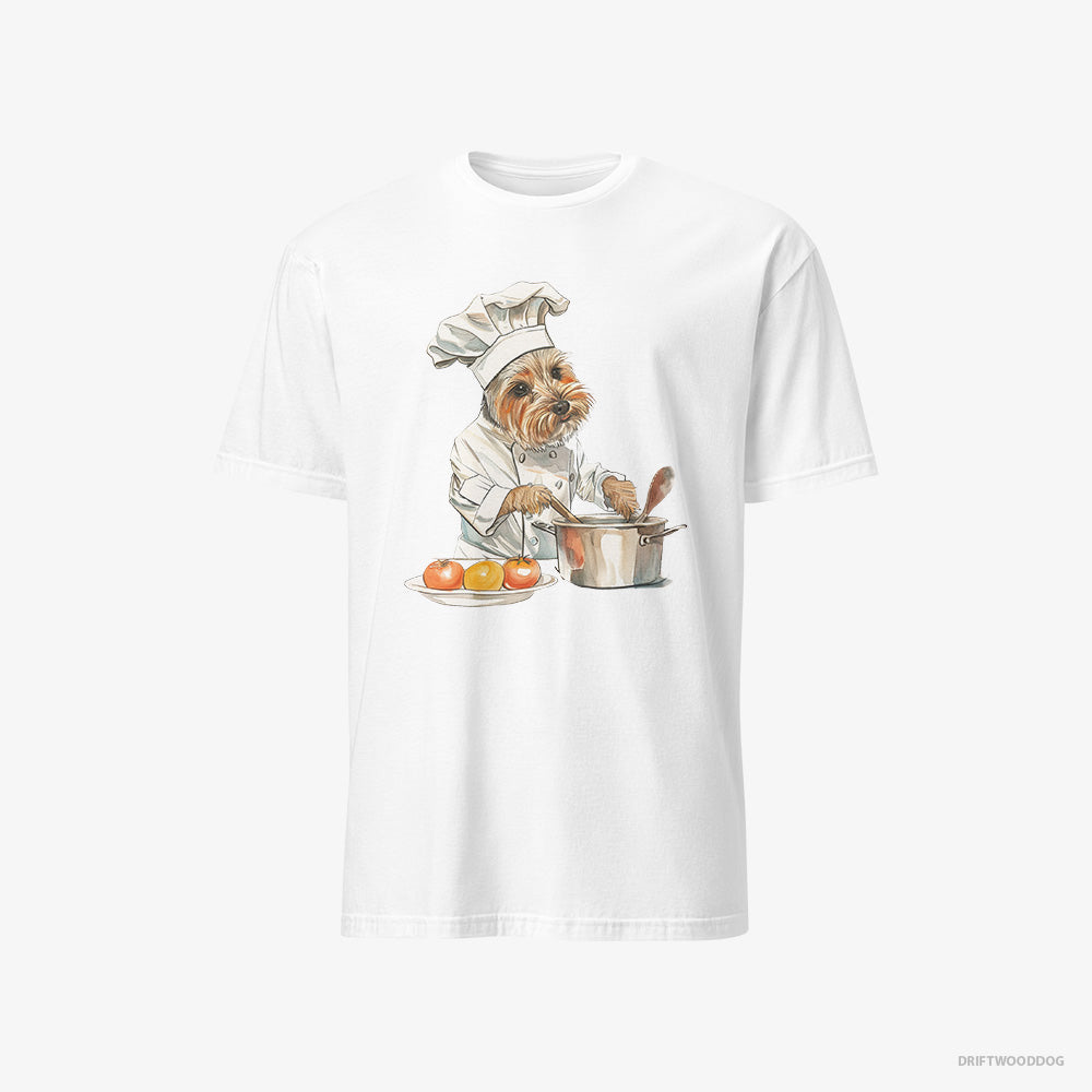 Yorkshire Terrier T-Shirt – Men White T-Shirt Classic – Cooking Meals (on White Background)