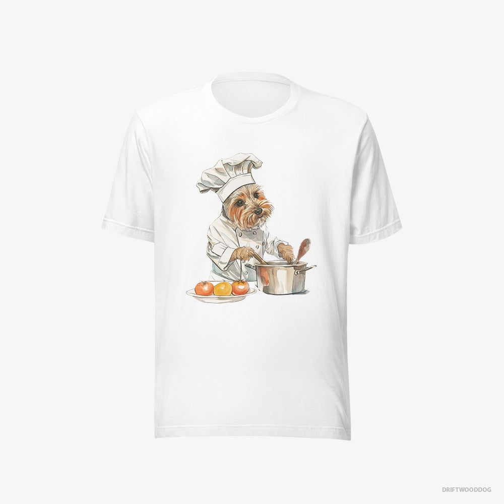 Yorkshire Terrier T-Shirt – Men White T-Shirt Eco-Friendly – Cooking Meals (on White Background)