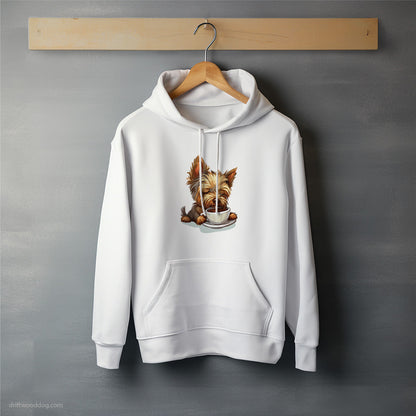 Yorkshire Terrier Sipping Coffee Hoodie – Unisex Hoodie for Dog Lovers