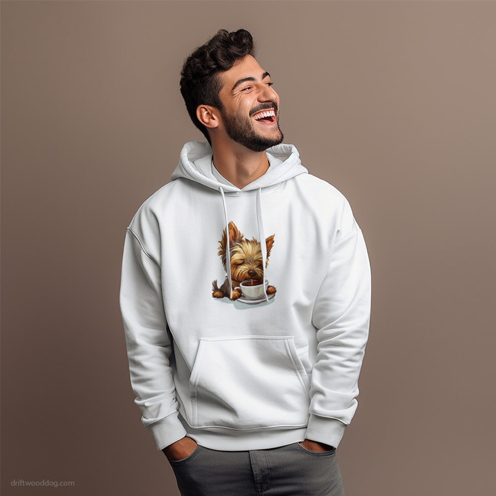 Yorkshire Terrier Sipping Coffee Hoodie – Dog Hoodies for Men