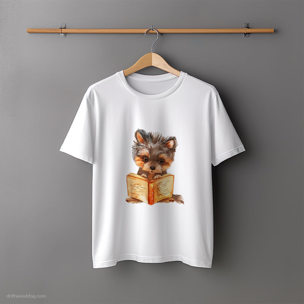 Yorkshire Terrier Reading a Book T-Shirt – Unisex Tee for Dog Lovers