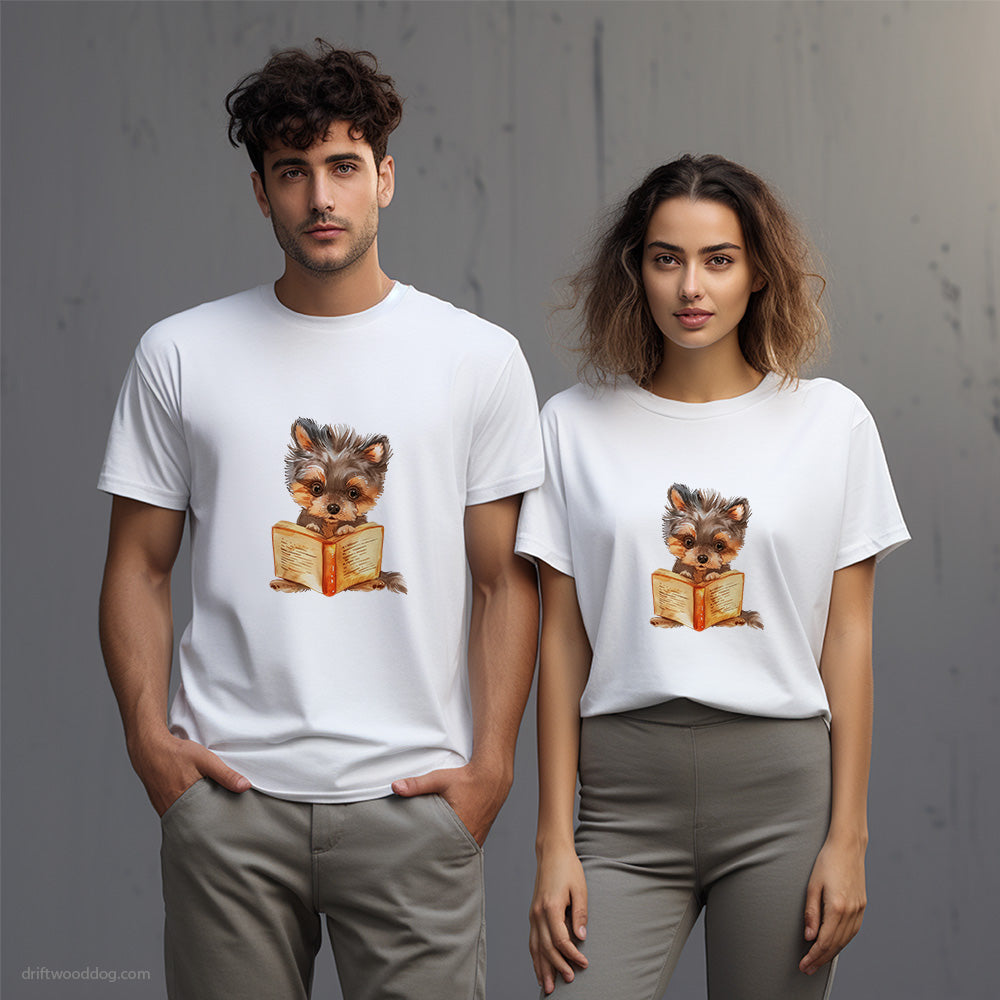 Yorkshire Terrier Reading a Book T-Shirt – Unisex T-Shirt for Dog Lovers 