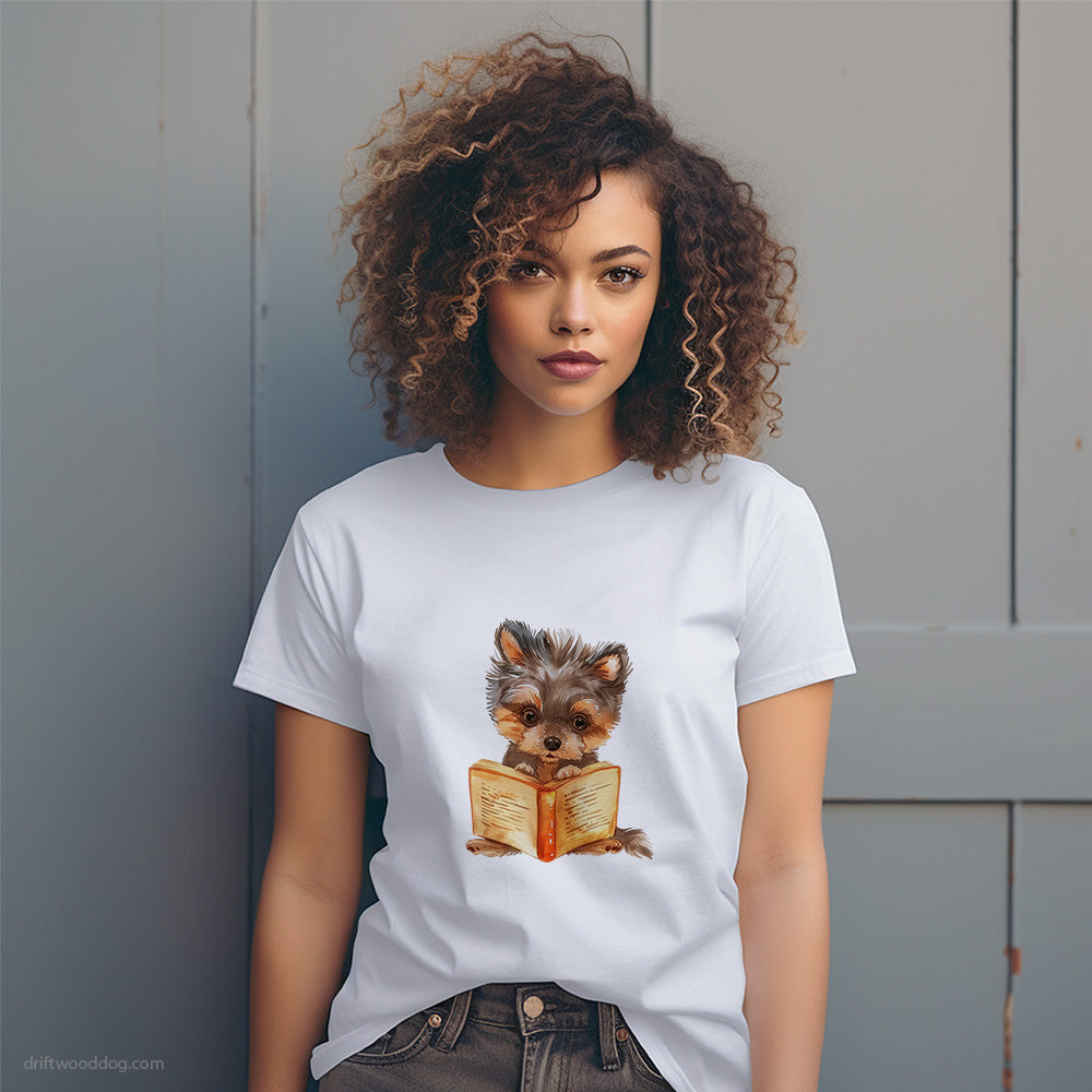 Yorkshire Terrier Reading a Book T-Shirt – Dog T-Shirt for Women